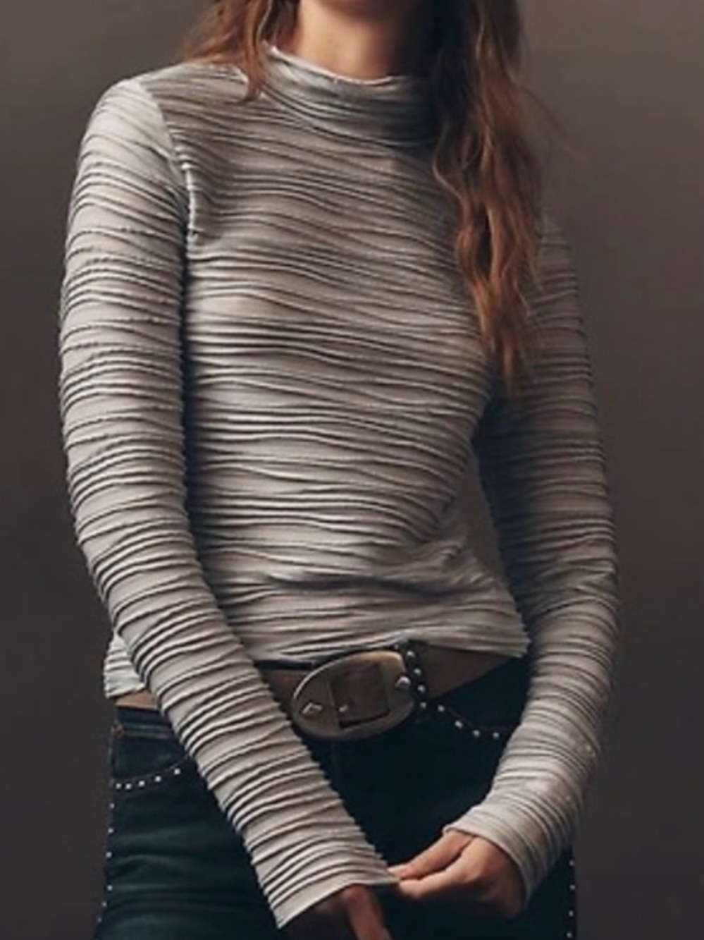 #290 NWT Anthropologie PILCRO Metallic Textured Mock Neck Long Sleeve Top M